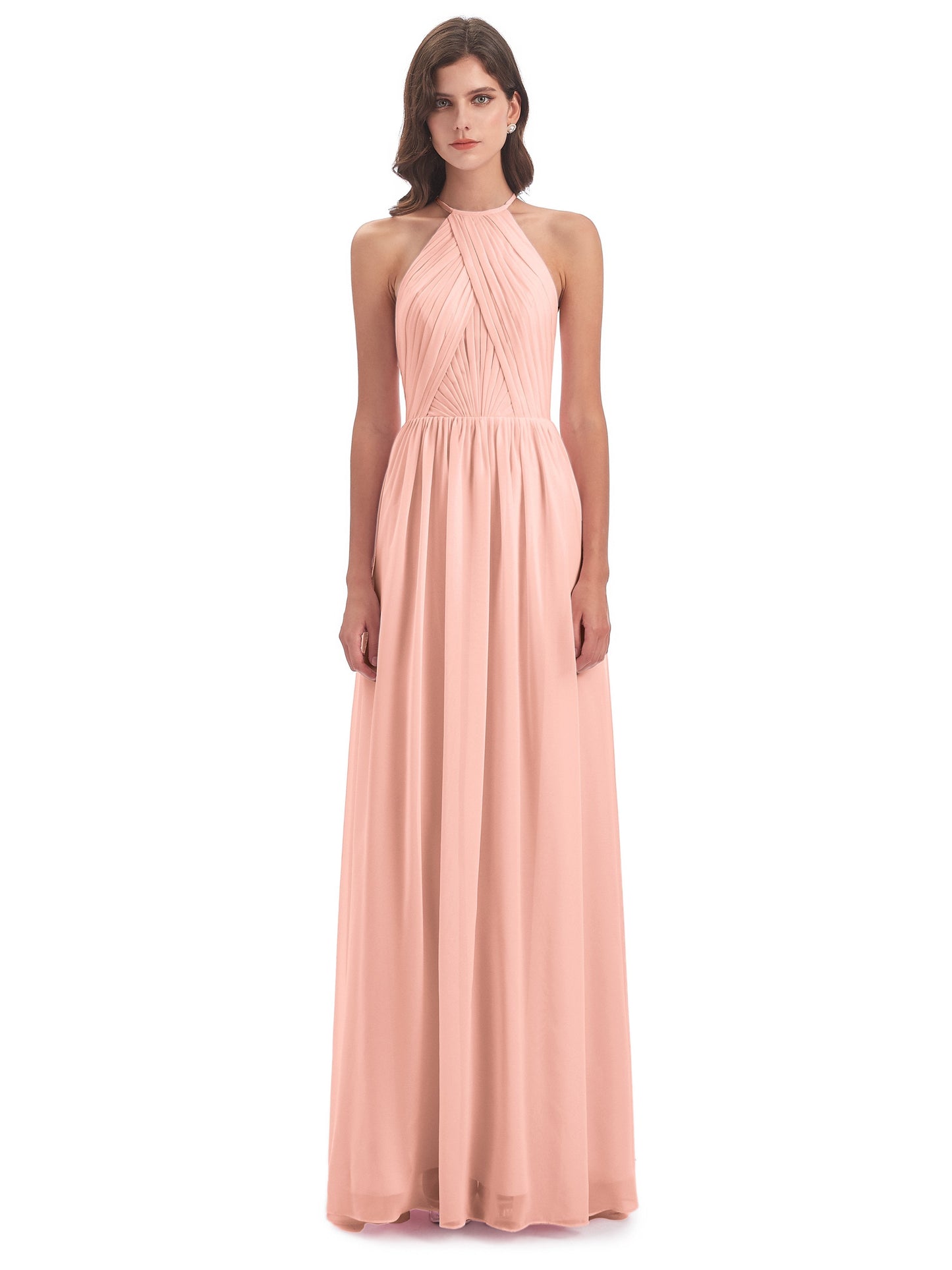 Mackenzie Halter Keyhole Lace Long Bridesmaid Dresses