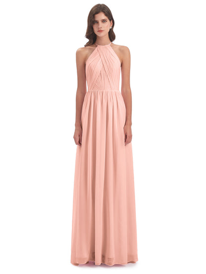 Mackenzie Halter Keyhole Lace Long Bridesmaid Dresses