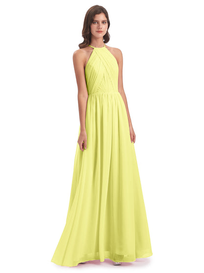 Mackenzie Halter Keyhole Lace Long Bridesmaid Dresses