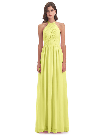Mackenzie Halter Keyhole Lace Long Bridesmaid Dresses