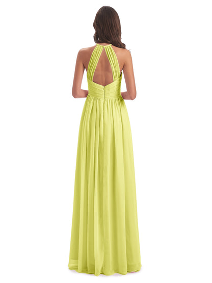 Mackenzie Halter Keyhole Lace Long Bridesmaid Dresses