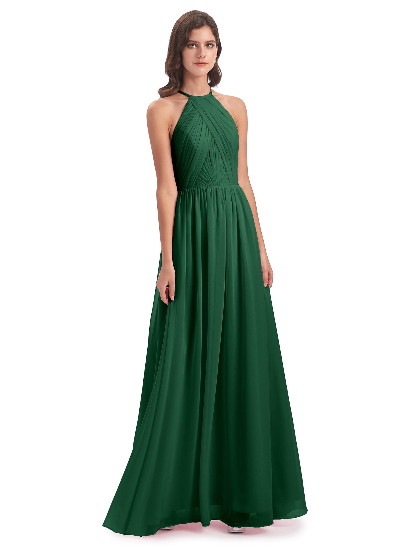 Mackenzie Halter Keyhole Lace Long Bridesmaid Dresses