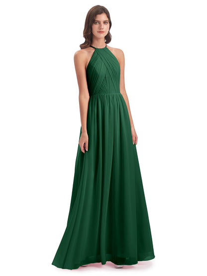 Mackenzie Halter Keyhole Lace Long Bridesmaid Dresses