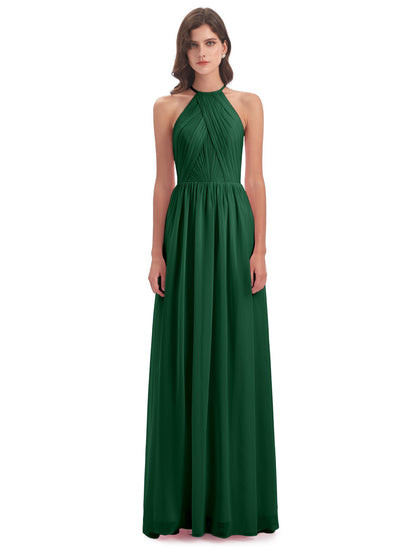 Mackenzie Halter Keyhole Lace Long Bridesmaid Dresses