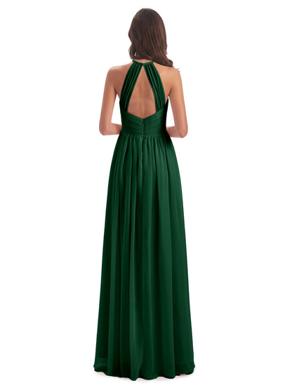 Mackenzie Halter Keyhole Lace Long Bridesmaid Dresses