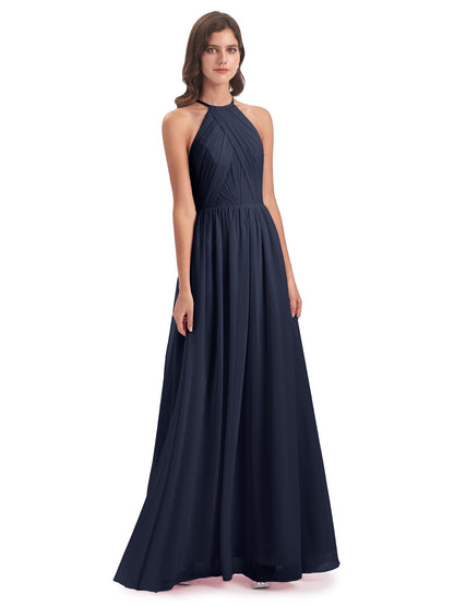 Mackenzie Halter Keyhole Lace Long Bridesmaid Dresses