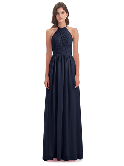 Mackenzie Halter Keyhole Lace Long Bridesmaid Dresses