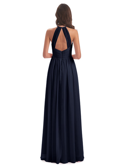 Mackenzie Halter Keyhole Lace Long Bridesmaid Dresses