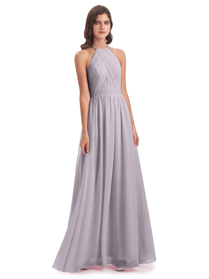Mackenzie Halter Keyhole Lace Long Bridesmaid Dresses