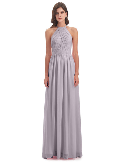 Mackenzie Halter Keyhole Lace Long Bridesmaid Dresses