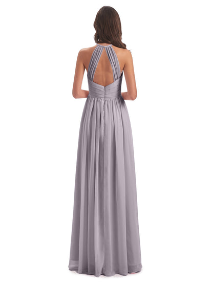 Mackenzie Halter Keyhole Lace Long Bridesmaid Dresses