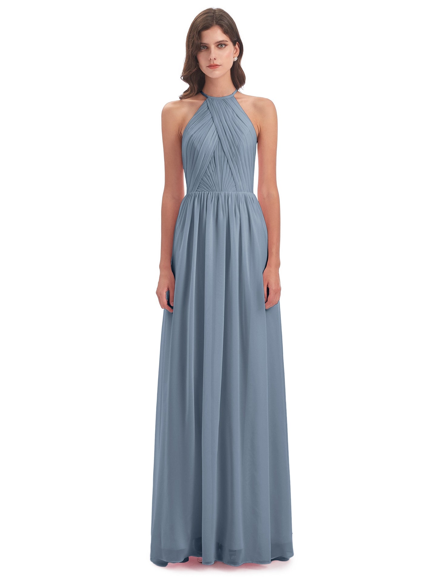 Mackenzie Halter Keyhole Lace Long Bridesmaid Dresses