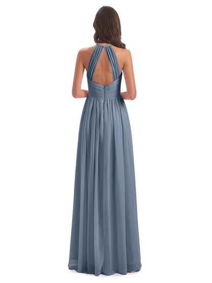 Mackenzie Halter Keyhole Lace Long Bridesmaid Dresses
