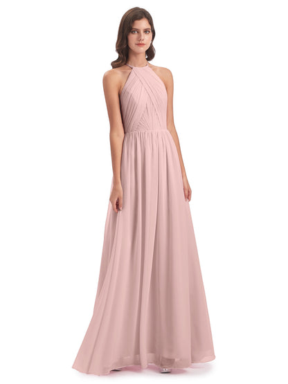 Mackenzie Halter Keyhole Lace Long Bridesmaid Dresses