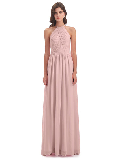 Mackenzie Halter Keyhole Lace Long Bridesmaid Dresses