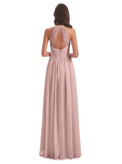 Mackenzie Halter Keyhole Lace Long Bridesmaid Dresses