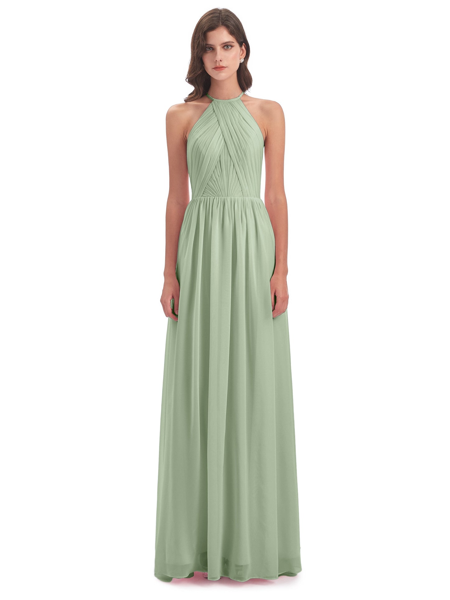 Mackenzie Halter Keyhole Lace Long Bridesmaid Dresses