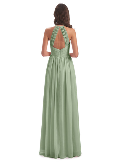 Mackenzie Halter Keyhole Lace Long Bridesmaid Dresses