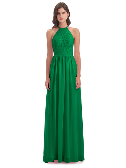 Mackenzie Halter Keyhole Lace Long Bridesmaid Dresses