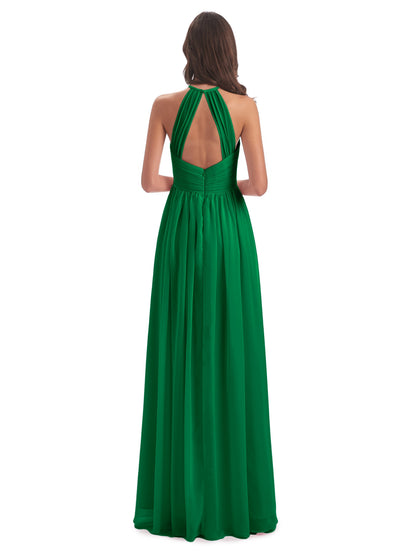 Mackenzie Halter Keyhole Lace Long Bridesmaid Dresses