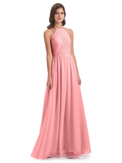 Mackenzie Halter Keyhole Lace Long Bridesmaid Dresses