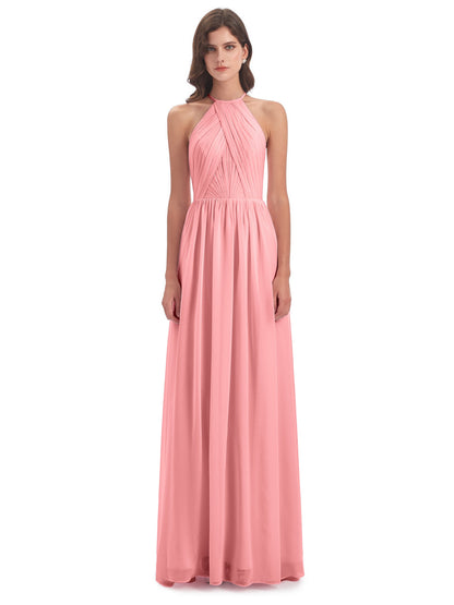 Mackenzie Halter Keyhole Lace Long Bridesmaid Dresses