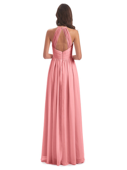 Mackenzie Halter Keyhole Lace Long Bridesmaid Dresses