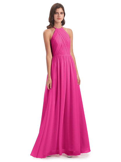 Mackenzie Halter Keyhole Lace Long Bridesmaid Dresses