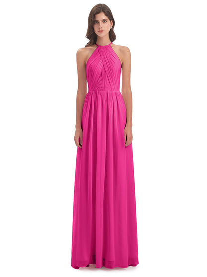 Mackenzie Halter Keyhole Lace Long Bridesmaid Dresses