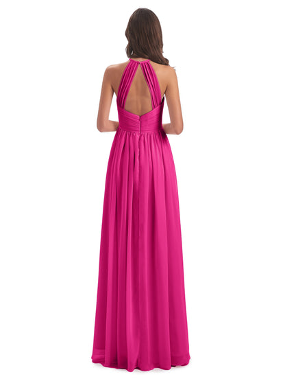 Mackenzie Halter Keyhole Lace Long Bridesmaid Dresses