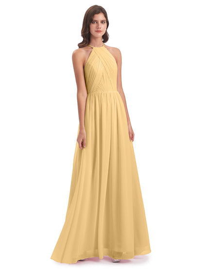 Mackenzie Halter Keyhole Lace Long Bridesmaid Dresses