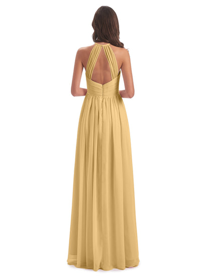 Mackenzie Halter Keyhole Lace Long Bridesmaid Dresses