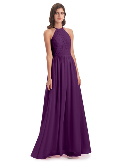 Mackenzie Halter Keyhole Lace Long Bridesmaid Dresses