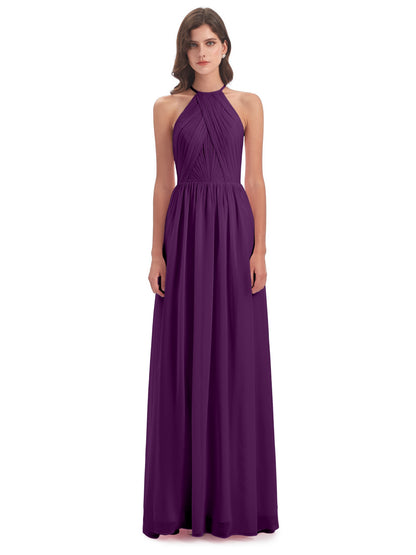 Mackenzie Halter Keyhole Lace Long Bridesmaid Dresses