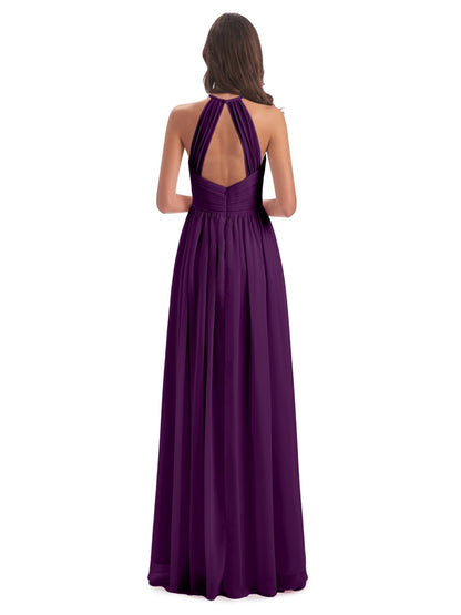 Mackenzie Halter Keyhole Lace Long Bridesmaid Dresses