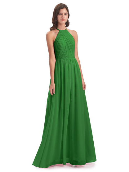 Mackenzie Halter Keyhole Lace Long Bridesmaid Dresses