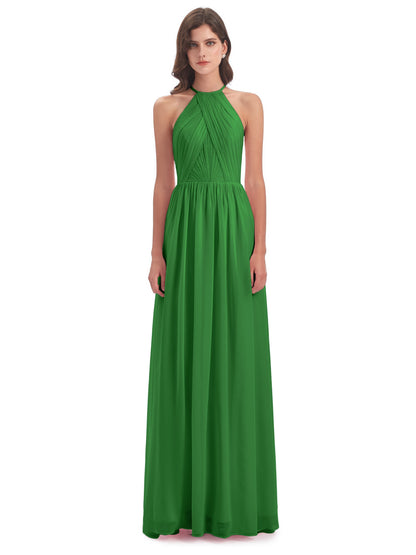 Mackenzie Halter Keyhole Lace Long Bridesmaid Dresses
