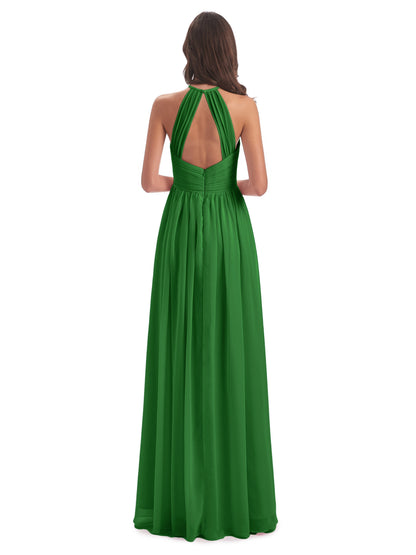 Mackenzie Halter Keyhole Lace Long Bridesmaid Dresses