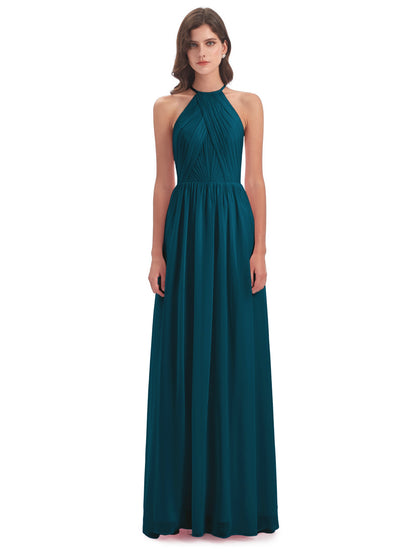 Mackenzie Halter Keyhole Lace Long Bridesmaid Dresses