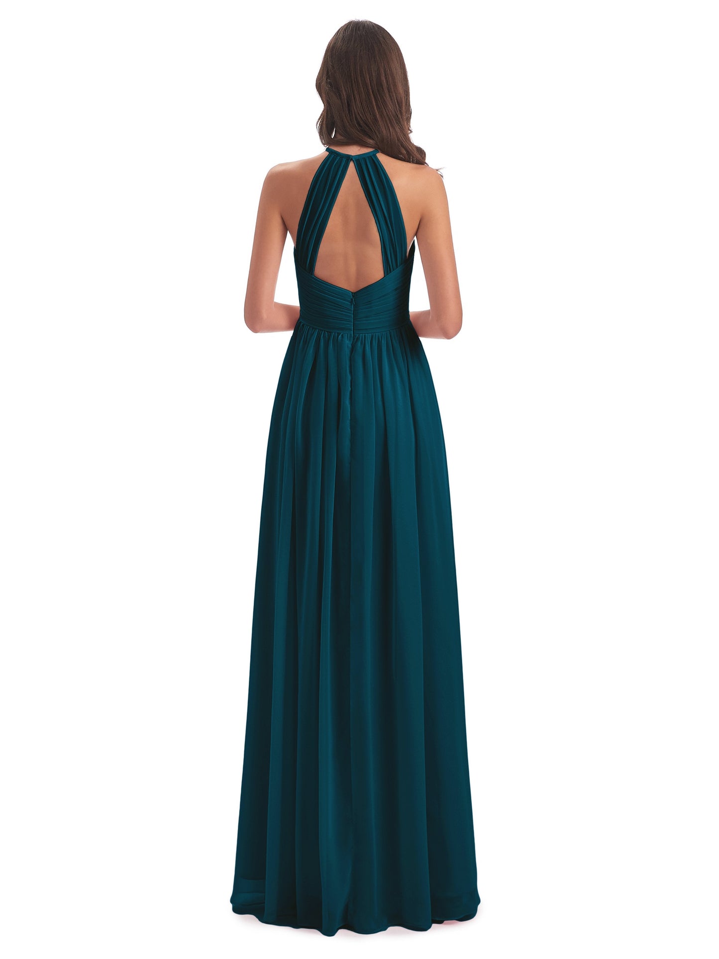 Mackenzie Halter Keyhole Lace Long Bridesmaid Dresses