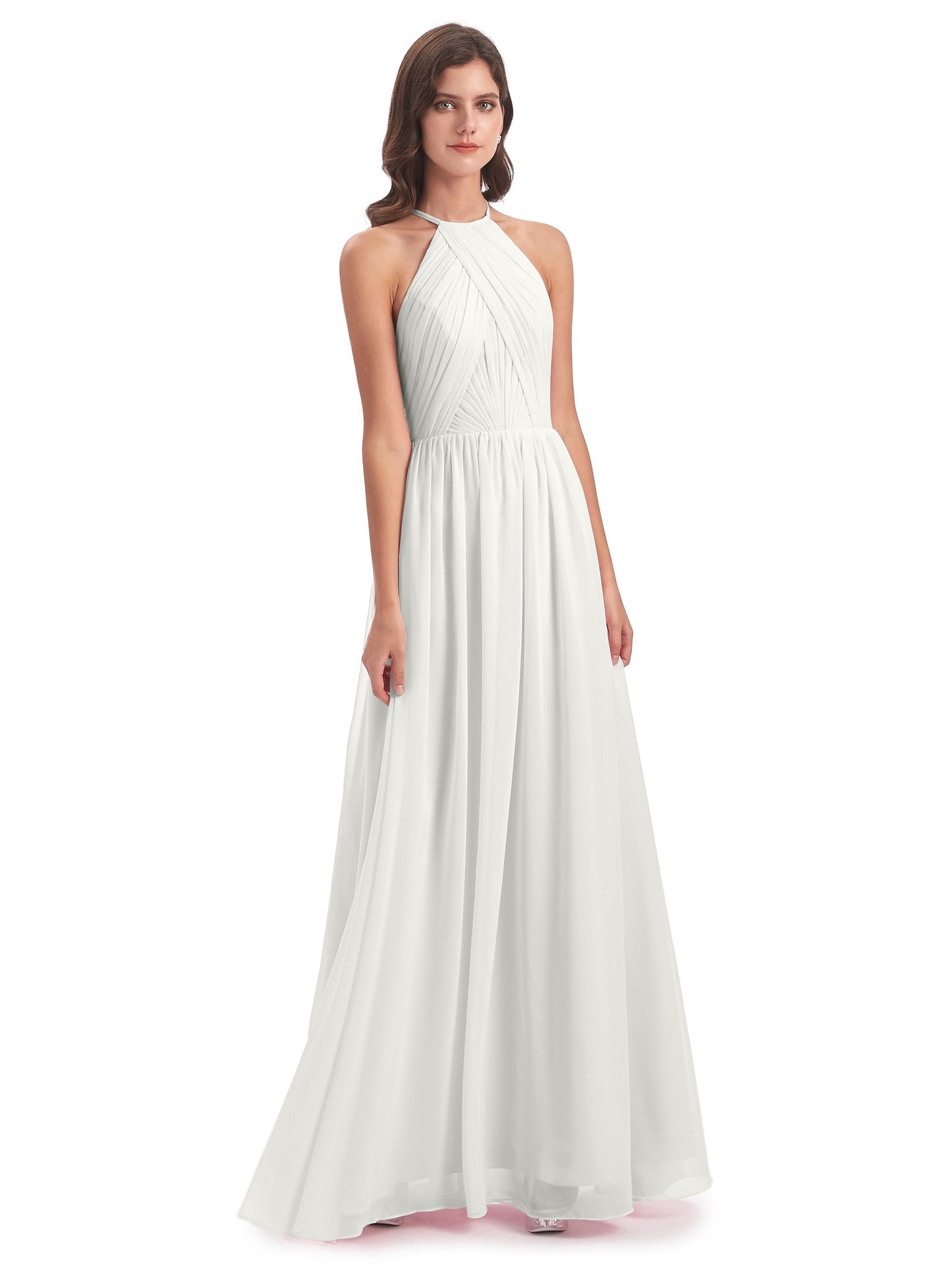 Mackenzie Halter Keyhole Lace Long Bridesmaid Dresses