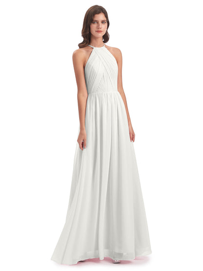 Mackenzie Halter Keyhole Lace Long Bridesmaid Dresses