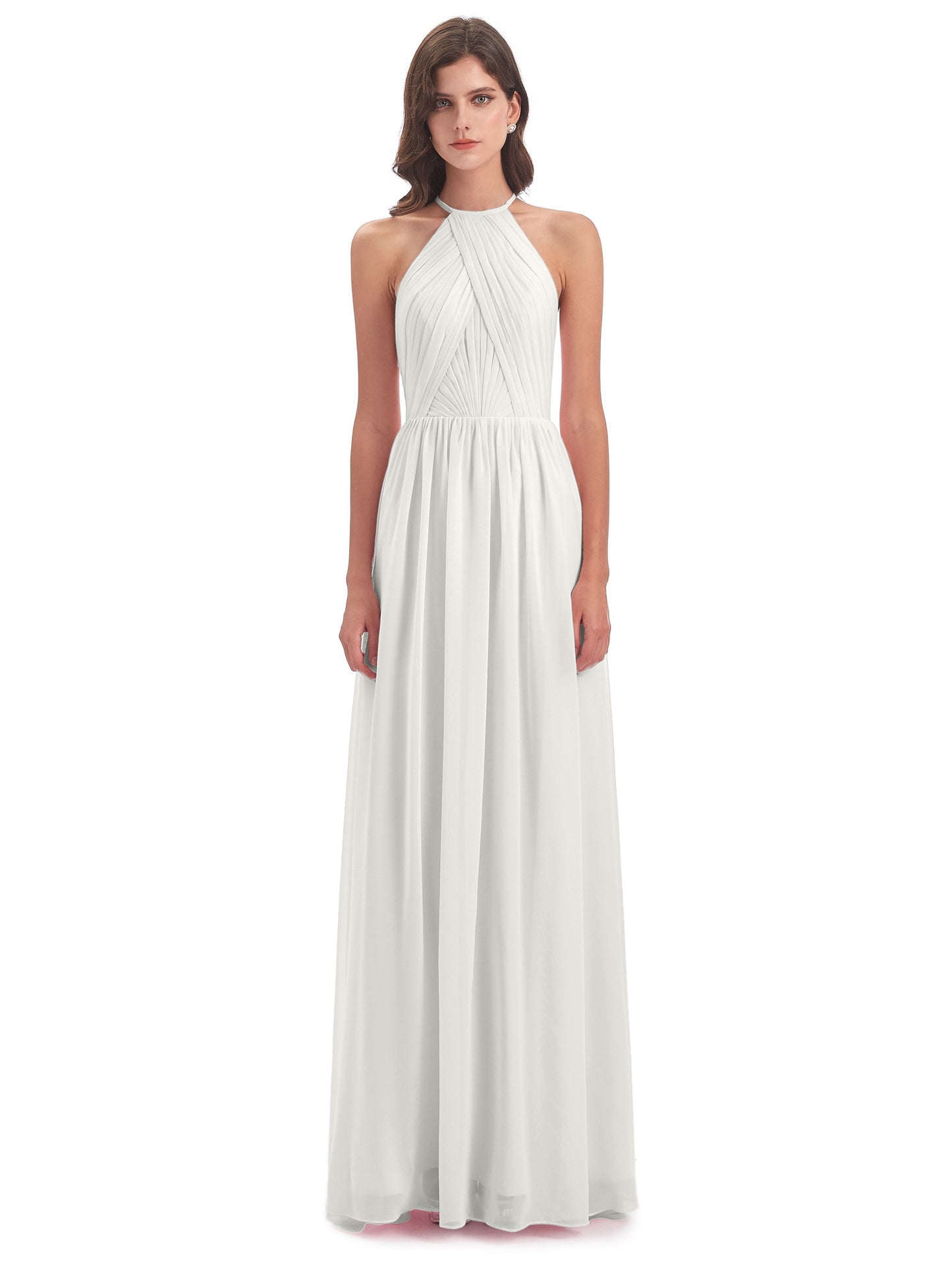 Mackenzie Halter Keyhole Lace Long Bridesmaid Dresses