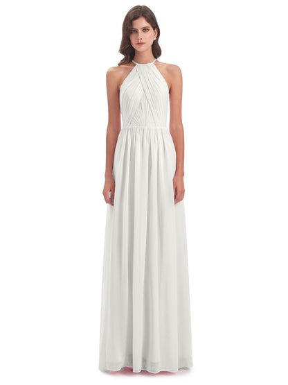 Mackenzie Halter Keyhole Lace Long Bridesmaid Dresses