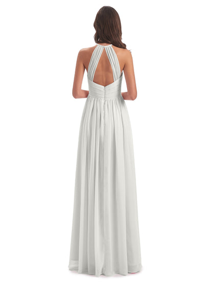 Mackenzie Halter Keyhole Lace Long Bridesmaid Dresses