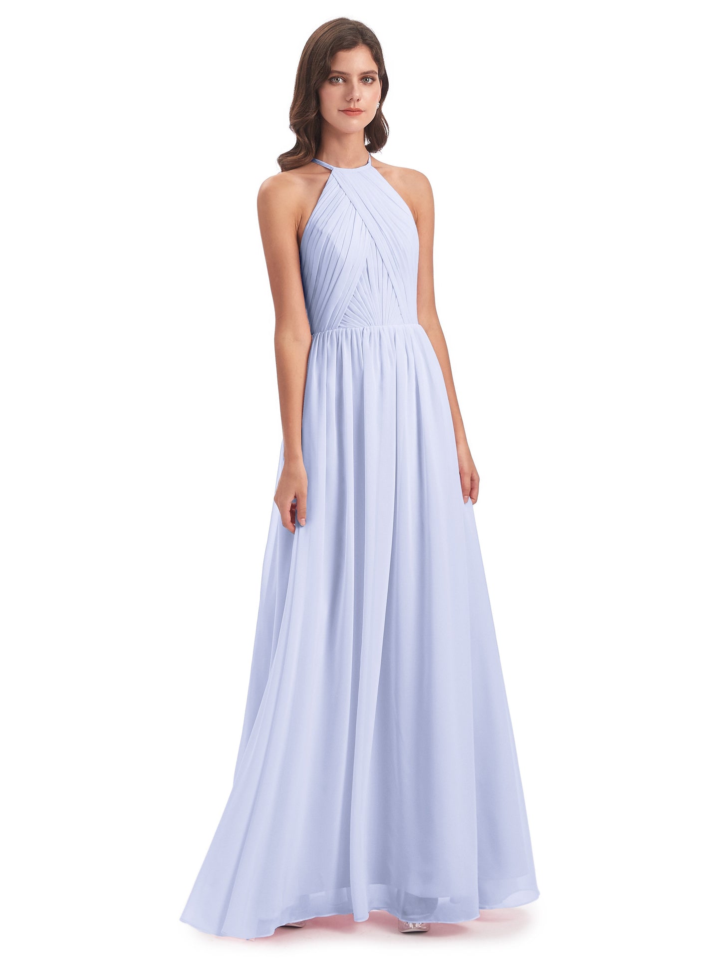 Mackenzie Halter Keyhole Lace Long Bridesmaid Dresses