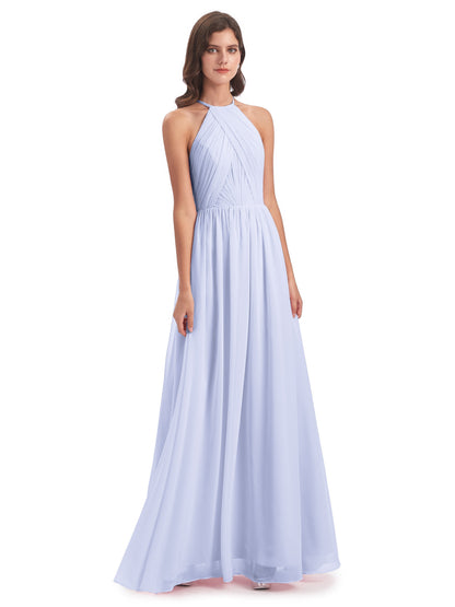 Mackenzie Halter Keyhole Lace Long Bridesmaid Dresses