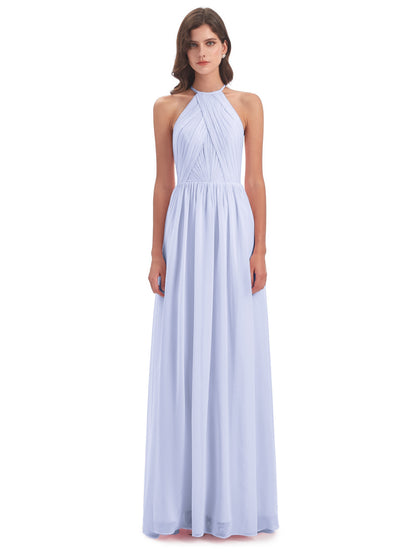 Mackenzie Halter Keyhole Lace Long Bridesmaid Dresses
