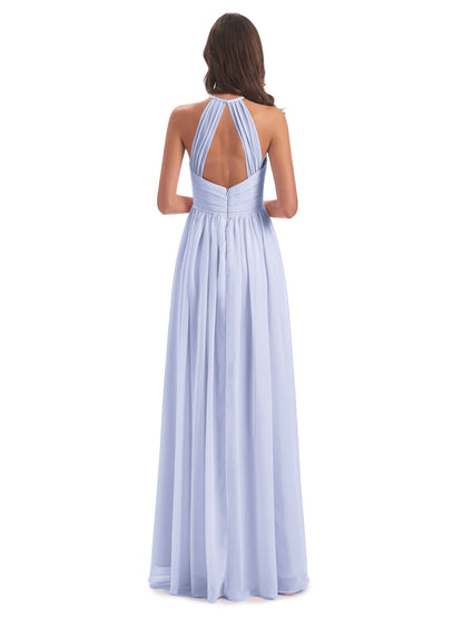 Mackenzie Halter Keyhole Lace Long Bridesmaid Dresses