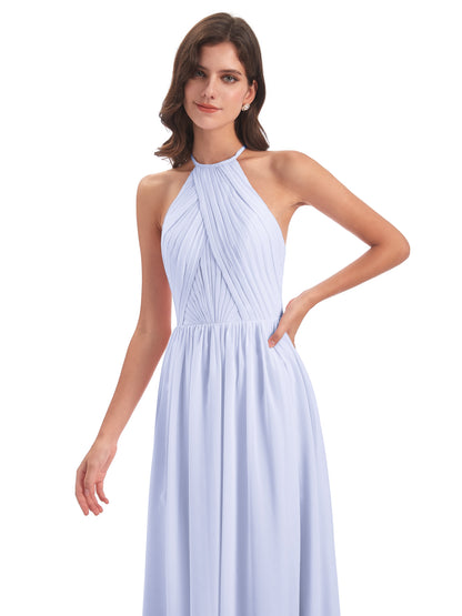 Mackenzie Halter Keyhole Lace Long Bridesmaid Dresses